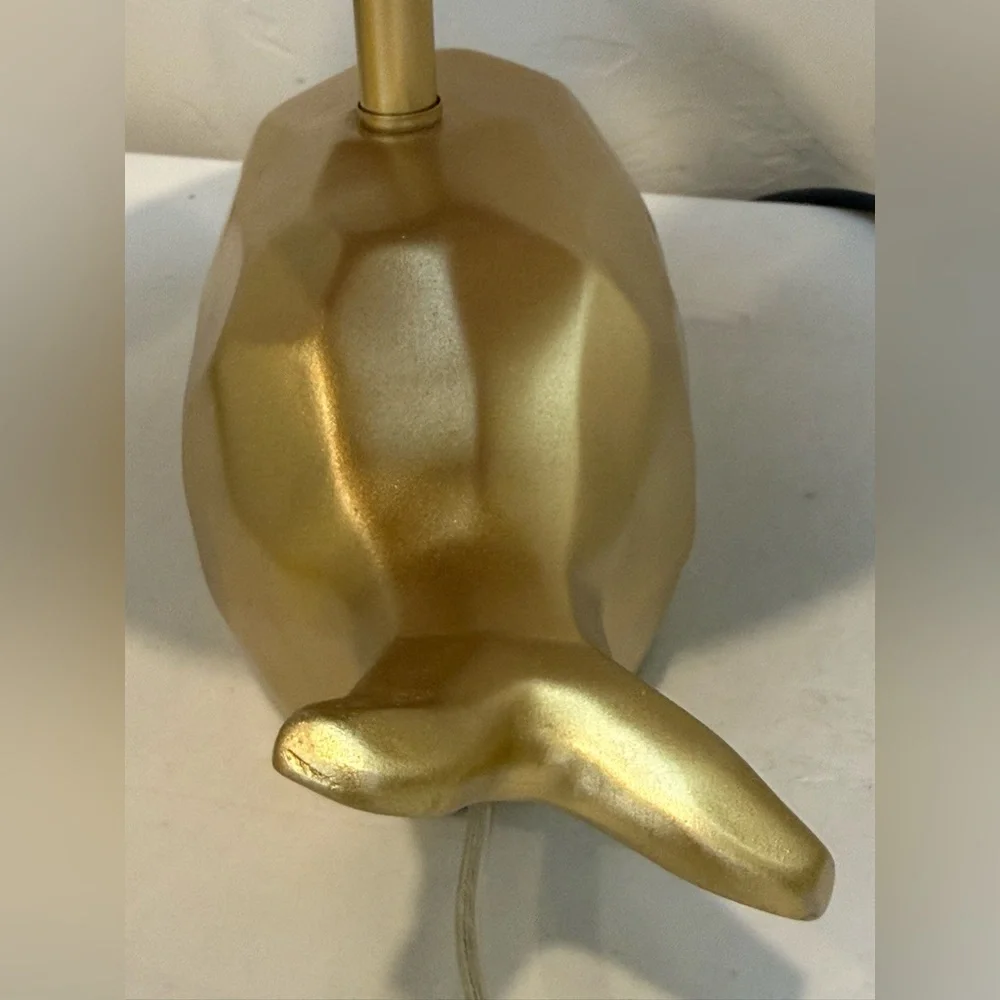 Vintage Nautical  Gold Faceted Whale Table Accent Lamp Red Shade Decor ~12”‎